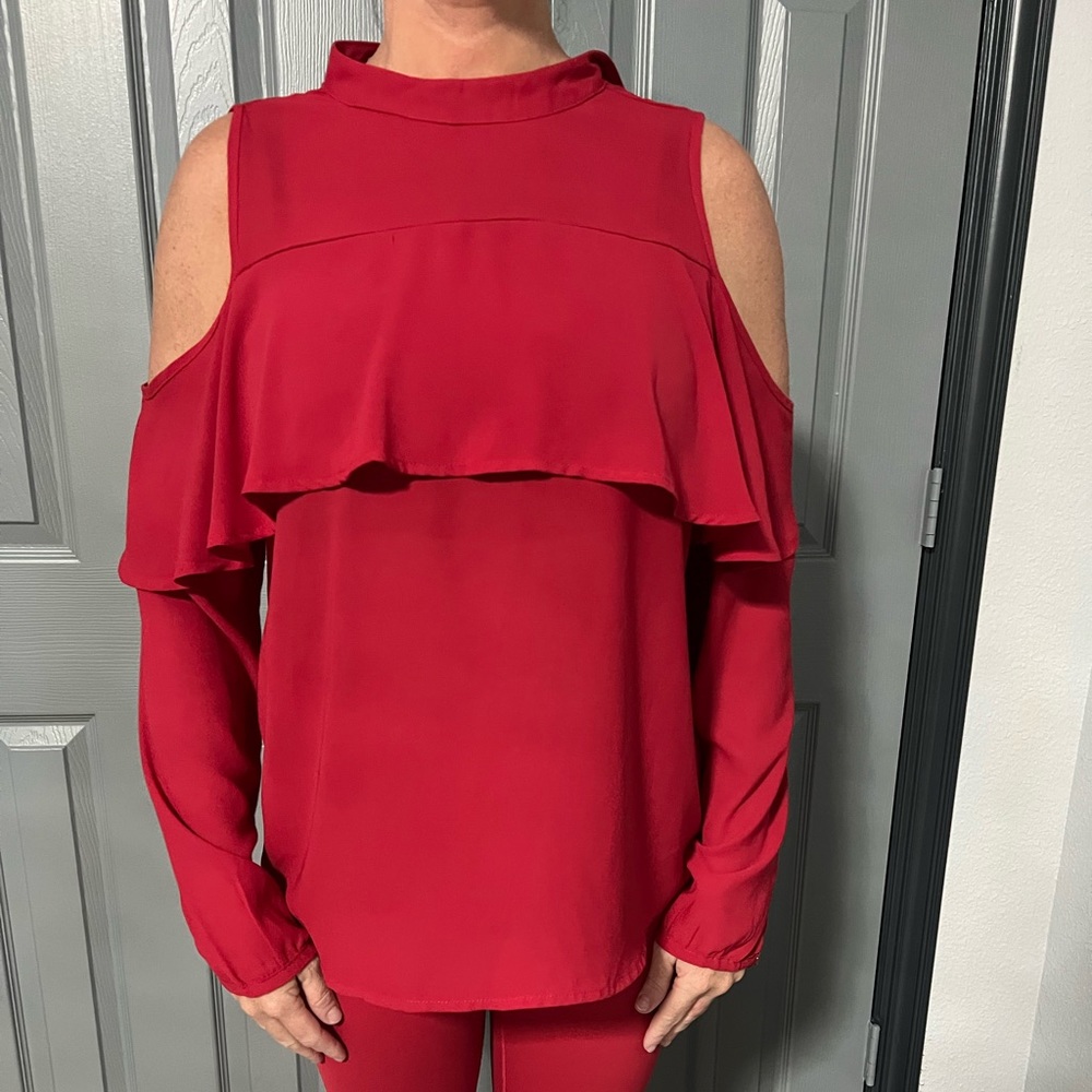 Red silk blouse
